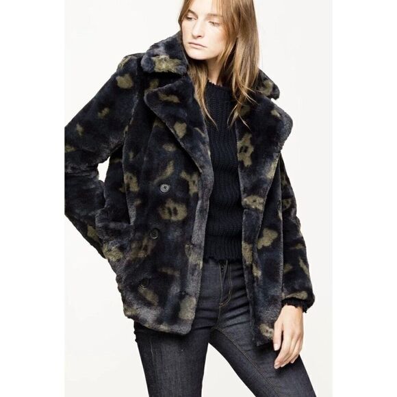 Zadig & Voltaire Miles Leo Green Leopard Faux Fur Coat Size Small - Picture 14 of 14